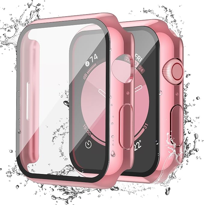 Misxi 2-Pack Waterproof Case for Apple Watch SE3/SE2/SE/Series 6/5/4 | Cover with 9H Tempered Glass Screen Protector for SE 3/SE 2/SE/Series6/5/4, Anti-Scratch