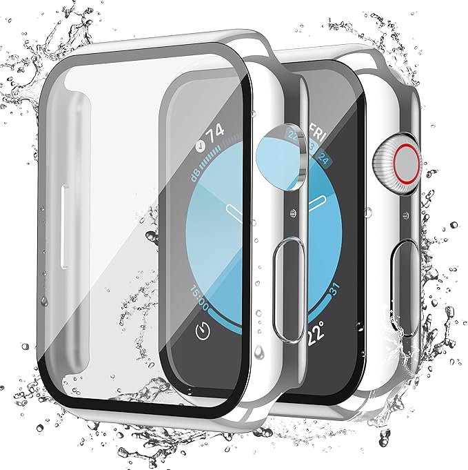 Misxi 2-Pack Waterproof Case for Apple Watch SE3/SE2/SE/Series 6/5/4 | Cover with 9H Tempered Glass Screen Protector for SE 3/SE 2/SE/Series6/5/4, Anti-Scratch