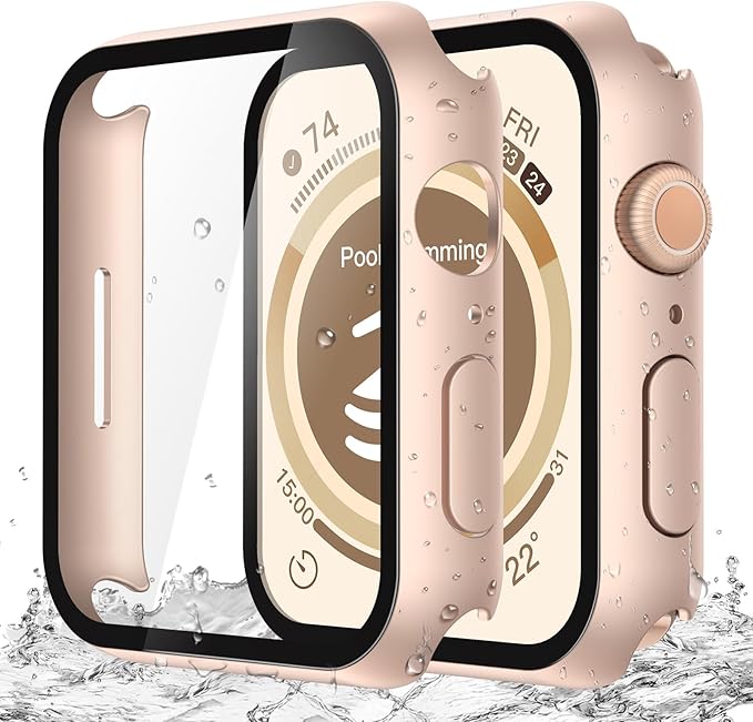 Misxi 2-Pack Waterproof Case for Apple Watch SE3/SE2/SE/Series 6/5/4 | Cover with 9H Tempered Glass Screen Protector for SE 3/SE 2/SE/Series6/5/4, Anti-Scratch