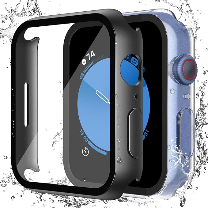 Misxi 2-Pack Waterproof Case for Apple Watch SE3/SE2/SE/Series 6/5/4 | Cover with 9H Tempered Glass Screen Protector for SE 3/SE 2/SE/Series6/5/4, Anti-Scratch