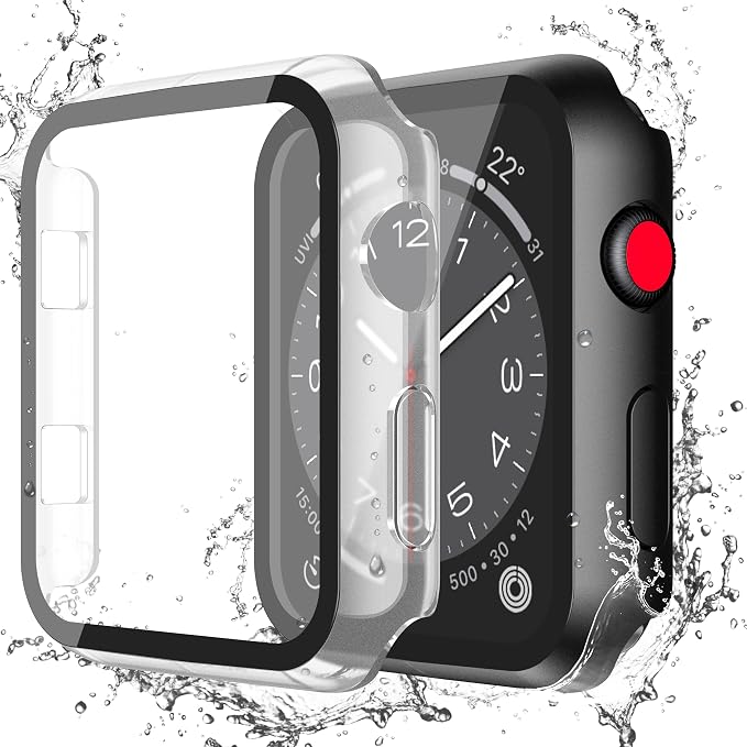 Misxi 2-Pack Waterproof Case for Apple Watch SE3/SE2/SE/Series 6/5/4 | Cover with 9H Tempered Glass Screen Protector for SE 3/SE 2/SE/Series6/5/4, Anti-Scratch