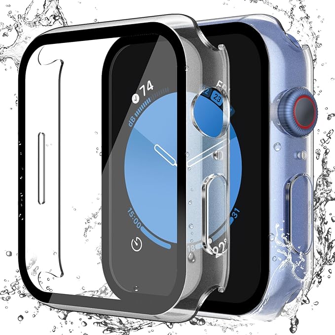 Misxi 2-Pack Waterproof Case for Apple Watch SE3/SE2/SE/Series 6/5/4 | Cover with 9H Tempered Glass Screen Protector for SE 3/SE 2/SE/Series6/5/4, Anti-Scratch