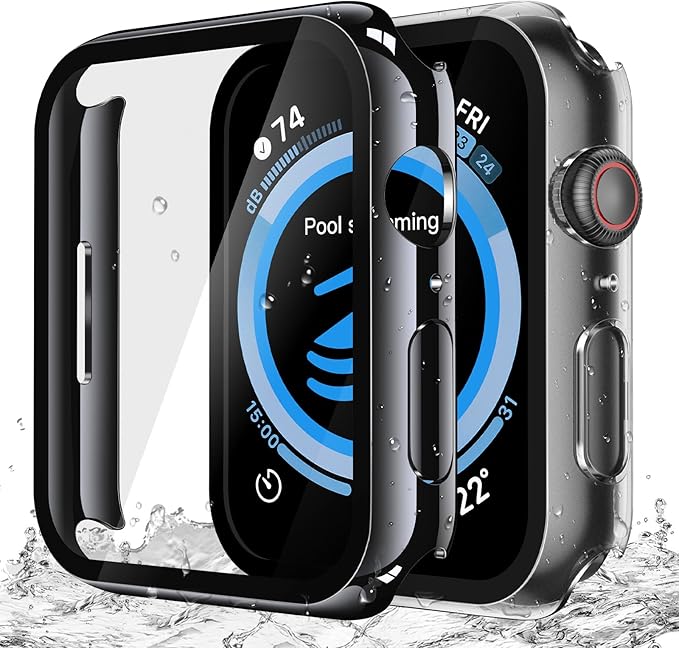 Misxi 2-Pack Waterproof Case for Apple Watch SE3/SE2/SE/Series 6/5/4 | Cover with 9H Tempered Glass Screen Protector for SE 3/SE 2/SE/Series6/5/4, Anti-Scratch