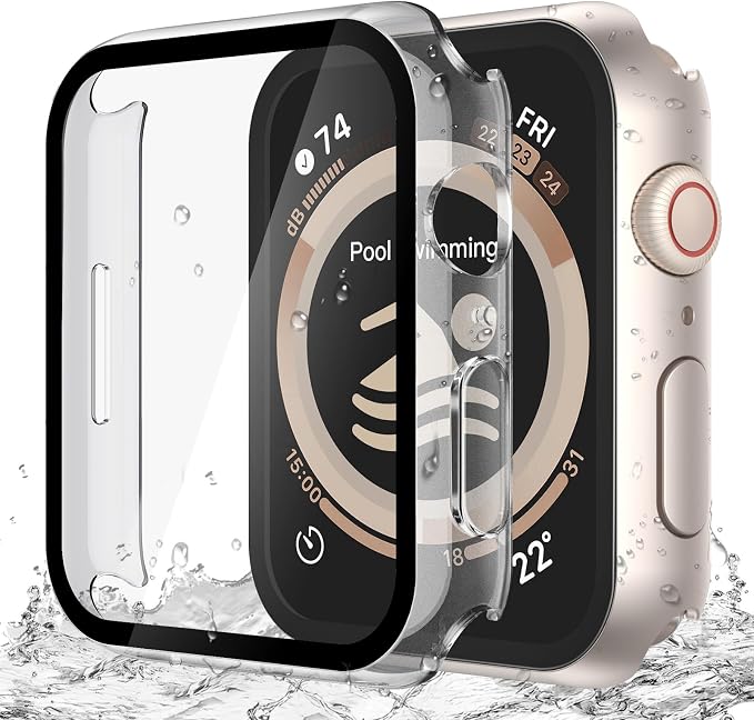 Misxi 2-Pack Waterproof Case for Apple Watch SE3/SE2/SE/Series 6/5/4 | Cover with 9H Tempered Glass Screen Protector for SE 3/SE 2/SE/Series6/5/4, Anti-Scratch