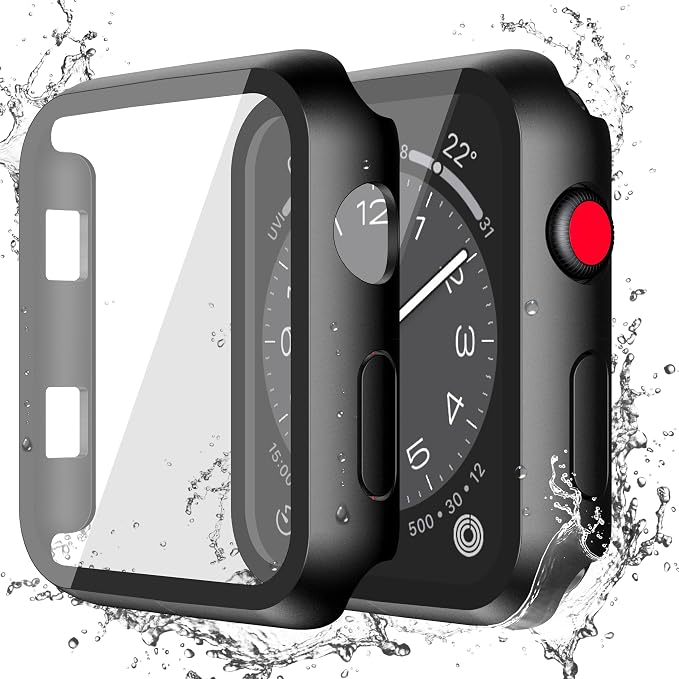 Misxi 2-Pack Waterproof Case for Apple Watch Apple Watch SE3/SE2/SE/Series 11/10/9/8/7/6/5/4/3/2, Cover with 9H Tempered Glass Screen Protector, Anti-Scratch