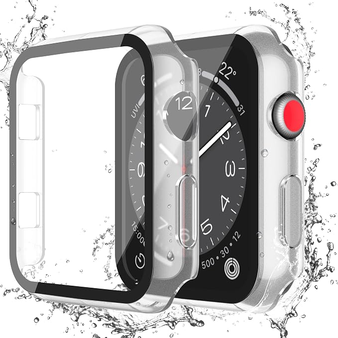 Misxi 2-Pack Waterproof Case for Apple Watch Apple Watch SE3/SE2/SE/Series 11/10/9/8/7/6/5/4/3/2, Cover with 9H Tempered Glass Screen Protector, Anti-Scratch