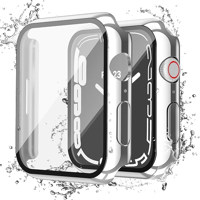 Misxi 2-Pack Waterproof Case for Apple Watch SE3/SE2/SE/Series 6/5/4 | Cover with 9H Tempered Glass Screen Protector for SE 3/SE 2/SE/Series6/5/4, Anti-Scratch