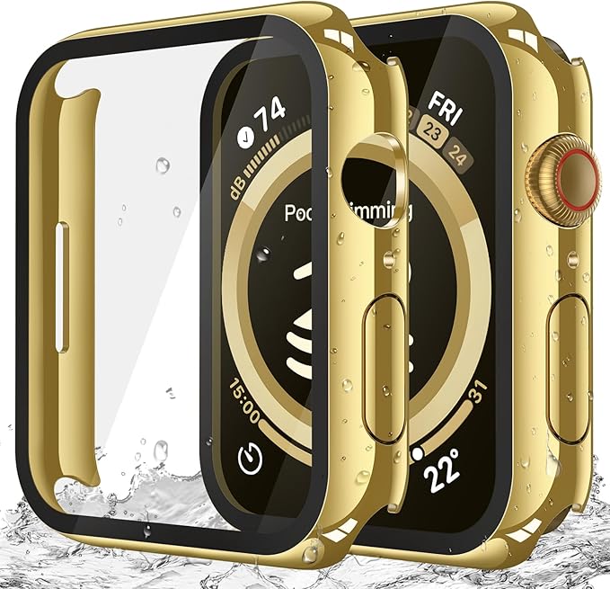 Misxi 2-Pack Waterproof Case for Apple Watch SE3/SE2/SE/Series 6/5/4 | Cover with 9H Tempered Glass Screen Protector for SE 3/SE 2/SE/Series6/5/4, Anti-Scratch